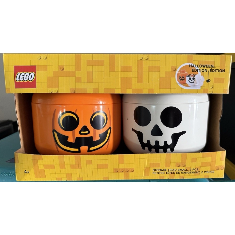 LEGO HALLOWEEN EDITION STORAGE SMALL HEADS SET  PUMPKIN AND SKELETON